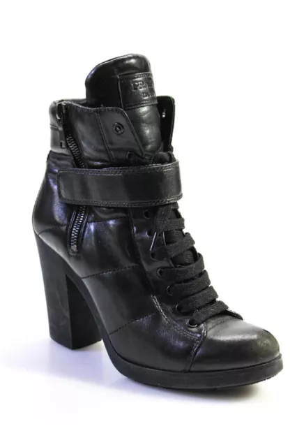 Prada Sport Womens Leather Zip Up Belted Ankle Boots Black Size 40 10