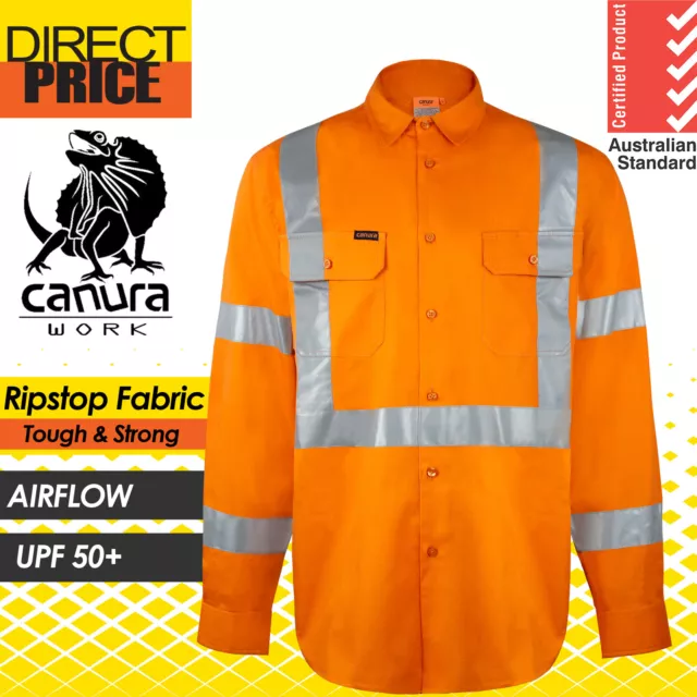 Ripstop Hi Vis Shirts Safety Full Orange Cotton Work Railway tape Vents NEW