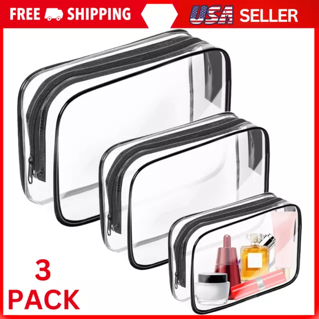 3 Pack Clear Toiletry Bag,Portable Travel Makeup Bags with Zipper, TSA Approved