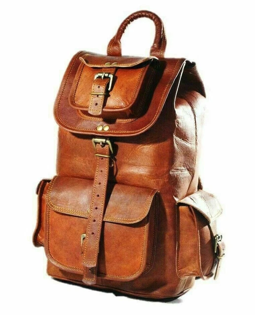 Women LARGE Backpack Genuine Brown Leather Travel Rucksack Laptop Bag