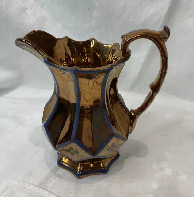 VINTAGE COPPER LUSTRE JUG PITCHER POTTERY CERAMIC HAND DECORATED RETRO 16 cm OLD