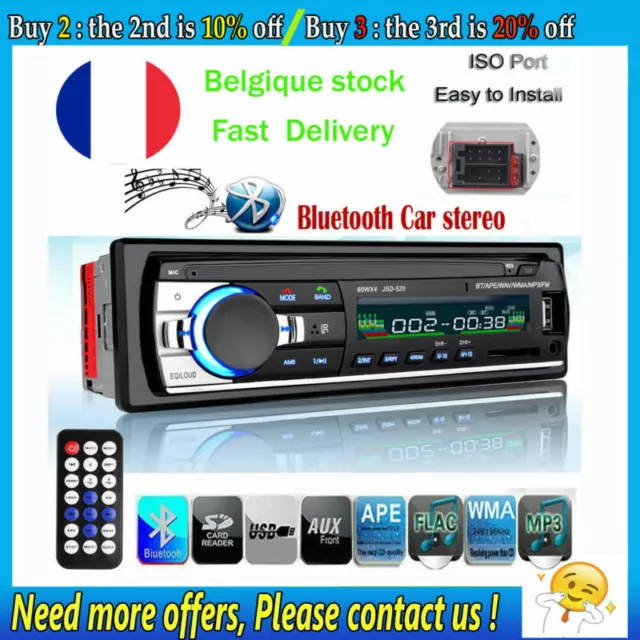 1Din Autoradio Voiture Stéréo Bluetooth MP3 Player FM AUX  TF USB Head Unit 12V