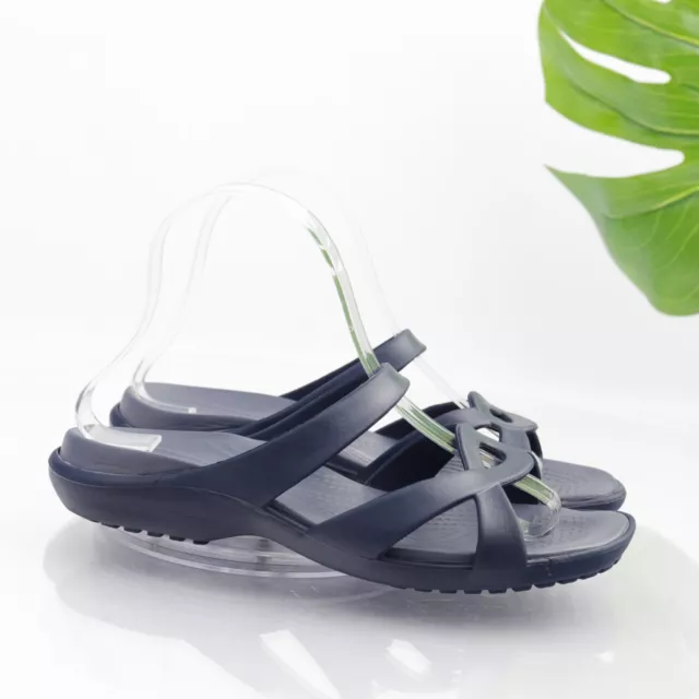 Crocs Women's Meleen Sandal Size 7 Navy Blue Slide Flip Flop Beach Pool Shoe