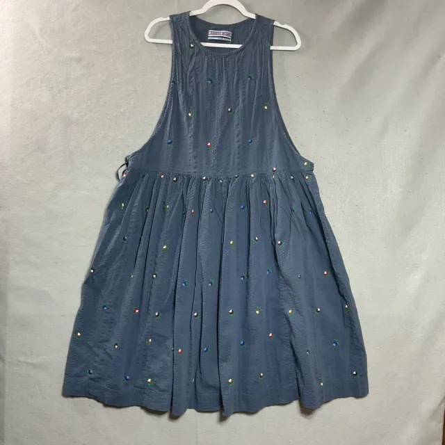 Kimchi Blue Dress Womens Small Blue Embroidered Pinafore Sleeveless Midi Retro