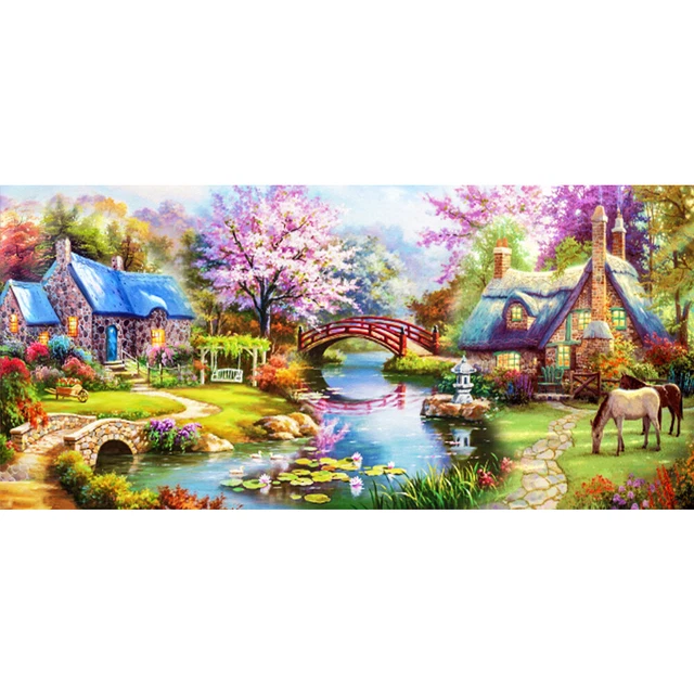 Woods Hut Waters Oil Paint By Numbers DIY Handpainted on Canvas Wall Art Picture