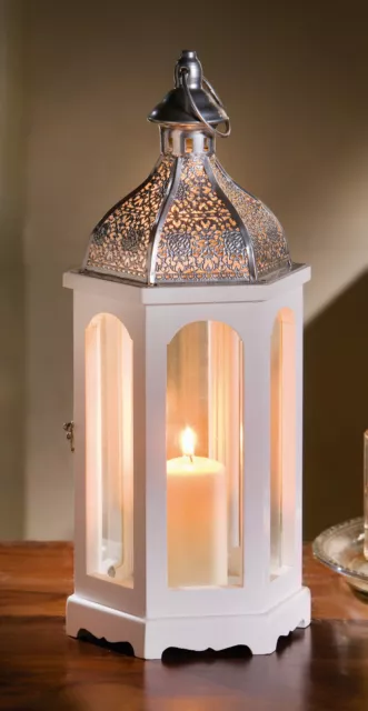 Laterne "Marrakesch" 41 cm hoch, orientalisches Windlicht aus Holz, Glas, Metall