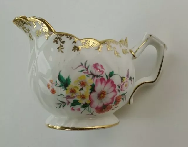 Aynsley Creamer Milk Jug Flower Gold Rim Vintage England Bone China