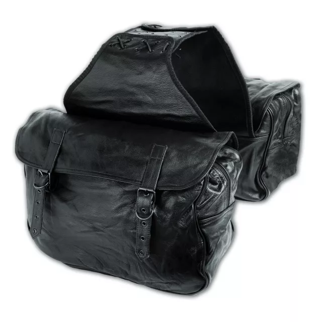 Borsa Bisaccia Pelle Morbida Sella Moto Custom Chopper Bobber  Nero