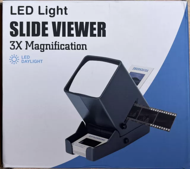 Visor de diapositivas de 35 mm, negativo de película y visor de diapositivas con aumento 3X y LED