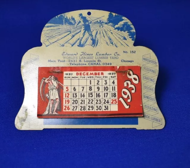 Vintage Hines Lumber Co., 1938 Tin Calendar