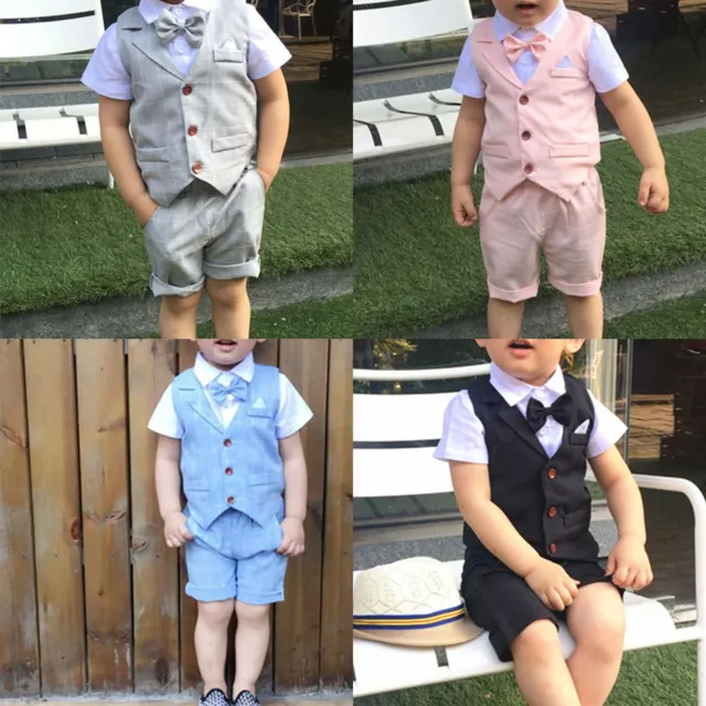 Baby Boy Formal Suit Christening Wedding Shirt+ Vest+ Shorts Pants Set Outfits