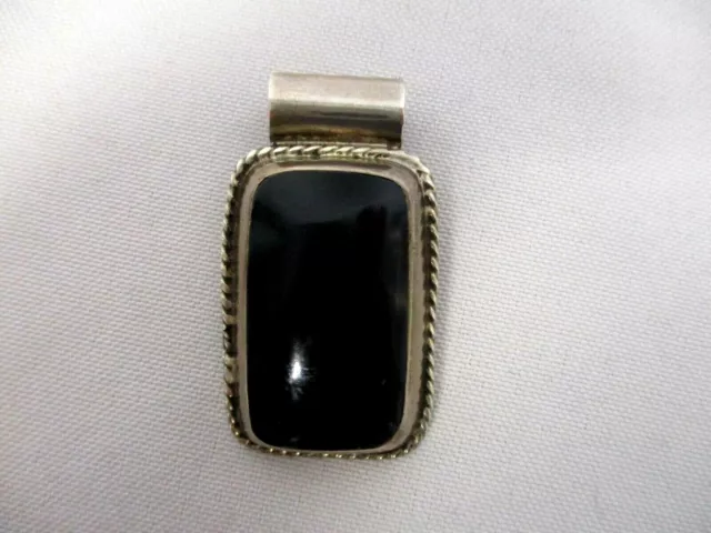 Vintage Mexico Sterling Silver Tc-311 Rectangle Black Onyx Pendant ~ 1 5/8"