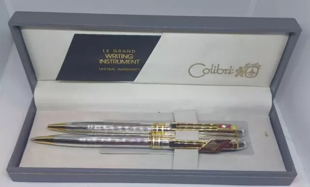 Colibri Advertising Anniversary Jeweled GOLD & SILVER Pen & Pencil Set USA