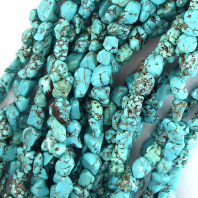 TURQUOISE GEMSTONE NUGGET in silver 4 strand charm necklace