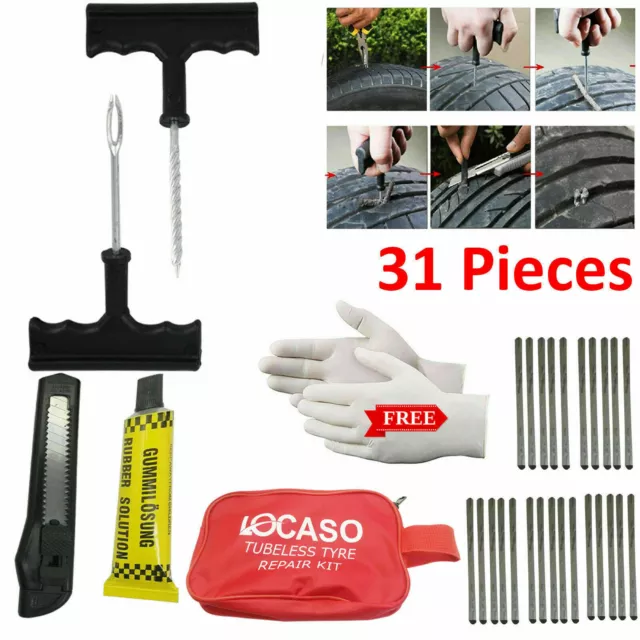 Emergency Car Van Motorcycle Tubeless Tyre Puncture Tire Repair Kit Strips Tool.