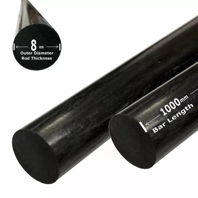 (2) Pieces - 8mm x 1000mm Carbon Fiber RODS - Solid Pultruded Round Rods...
