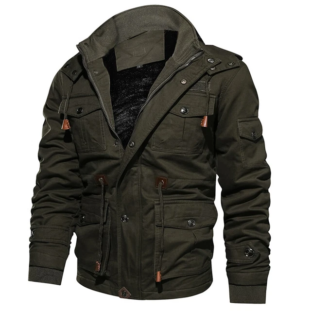 Giacca Uomo Inverno Pile Cappotto Caldo Cappuccio Termico Spessa Outerwear Maschio Militare