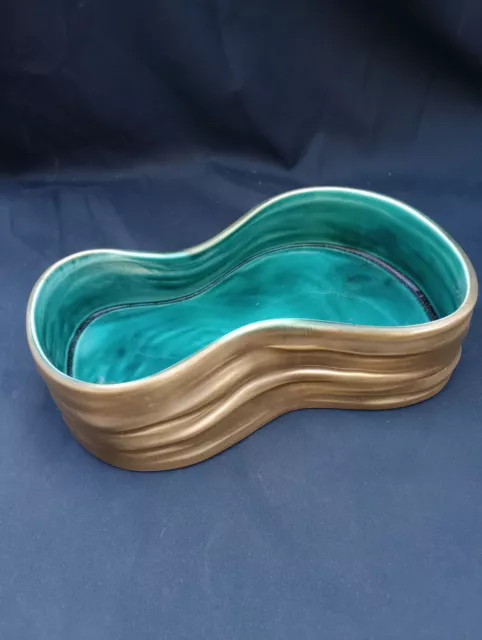 Beautiful Vintage Beswick Ware Kidney Shaped Bowl In Teal Green