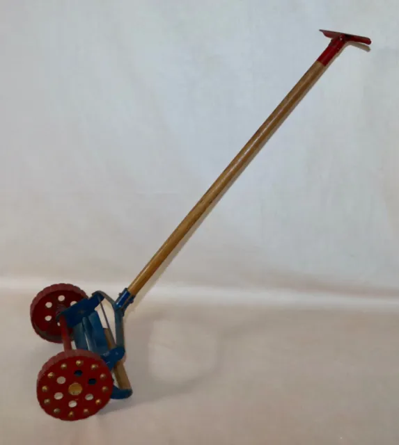 Arcade Toy Push Reel Mower ~ Cast Iron Pressed Steel & Wood Early 1900’s Antique 3