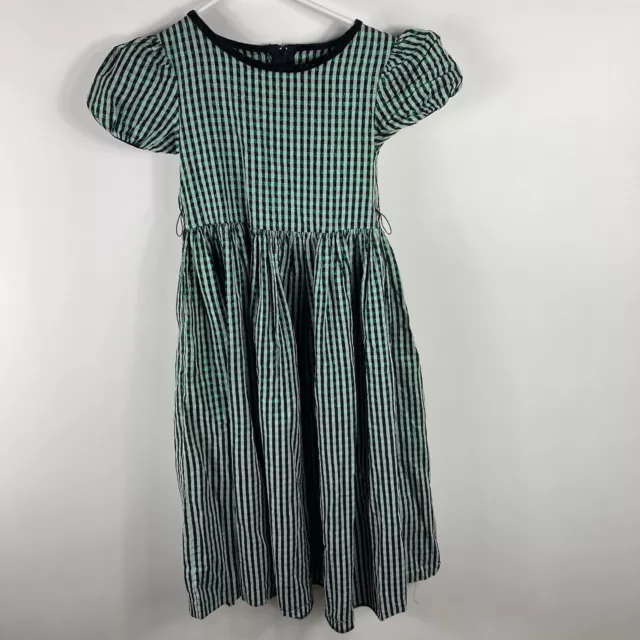 Storybook Heirlooms Gingham Check Black and Green Smocked Dress Size Seven 22463