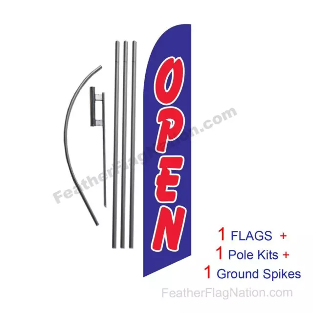 Open (blue and red) 15' Feather Banner Swooper Flag Kit with pole+spike