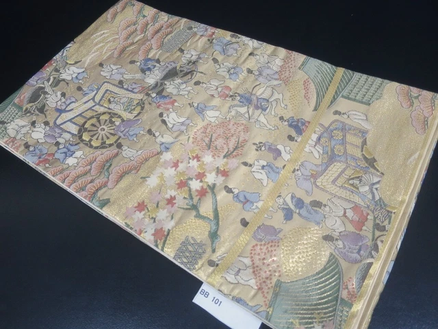 BB101W6 Silk Vintage Japanese Kimono Fukuro Obi Heian Period Aristocrats