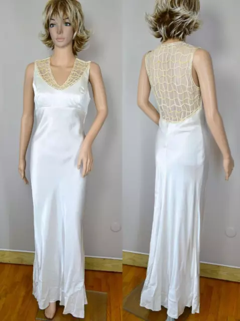 VTG 80s Roberta White Satin Sheer Mesh Net Glitter Bandage Wedding Formal Dress