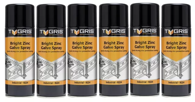 6 x Tygris R224 Professional Bright Zinc Galve Spray 400ml Galvanising Pack of 6