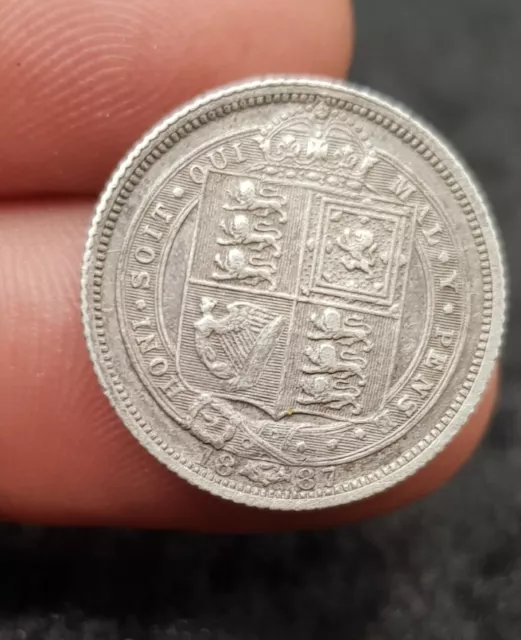 1887 British English Queen & Empress Victoria Sterling Silver Sixpence Coin