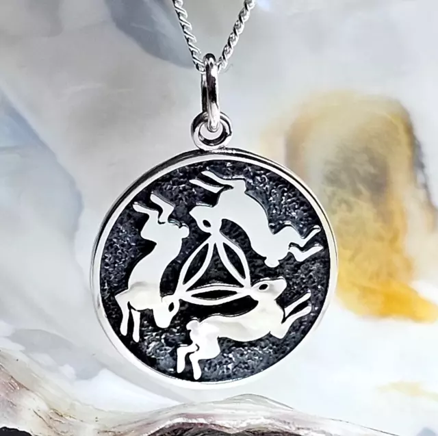 Trinity Hare Pendant Necklace 925 Sterling Silver Fertility Rebirth Pagan Wiccan 2