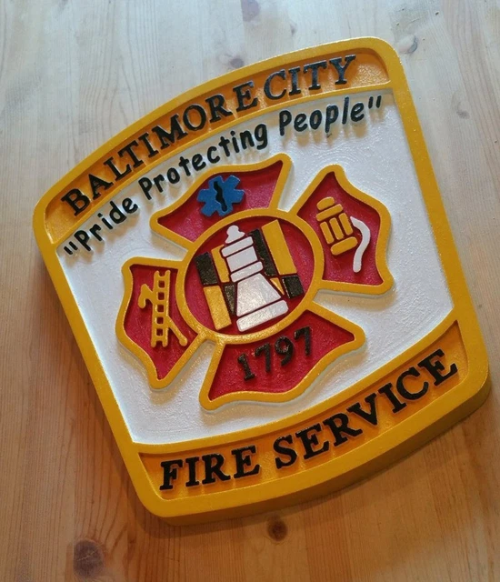 FIRE DEPARTMENT BALTIMORE City 3D routed wood patch plaque sign Custom ...