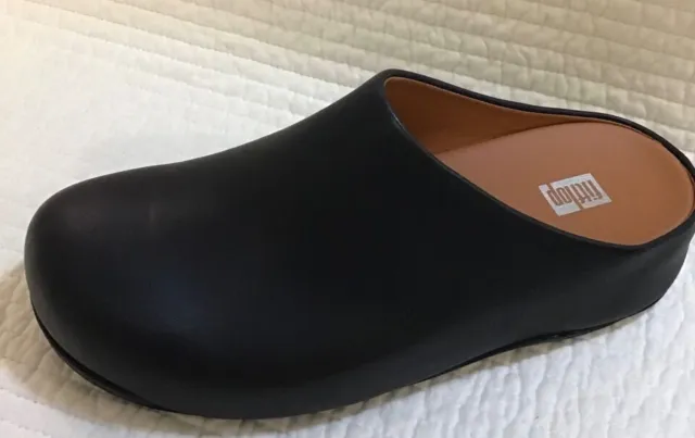 FITFLOP SHUV LEATHER WEDGE CLOG MULE MIDNIGHT NAVY Size 9