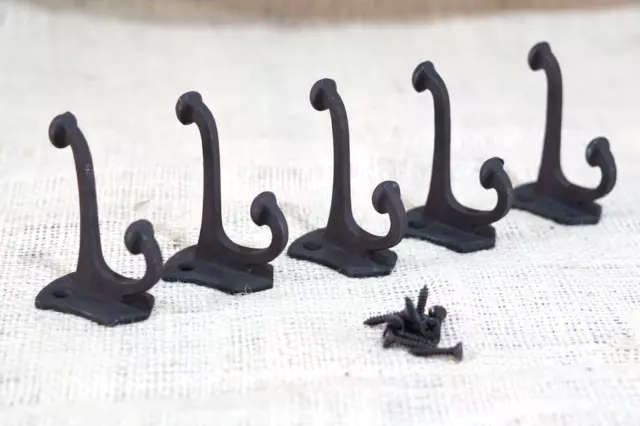 5 PCS Cast Iron Vintage Style Coat Hooks Hat Hook Rack Hall Tree Forged Black