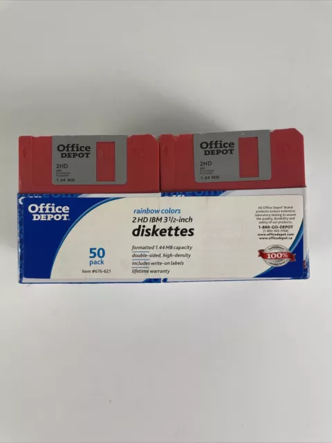 50 Pack 2HD IBM 3.5" Formated 1.44 MB Diskettes Rainbow Colors Office Depot