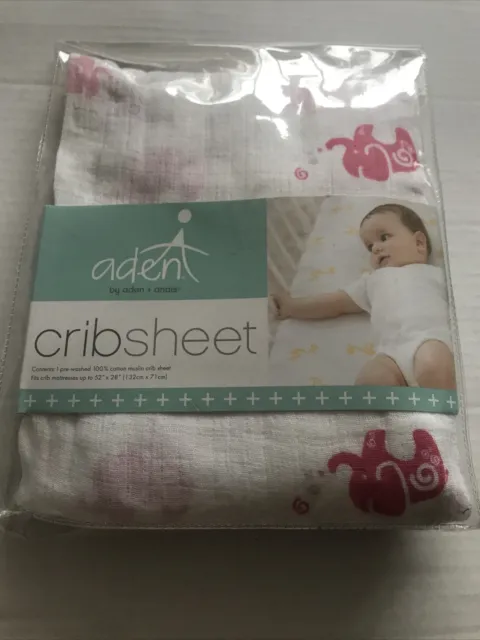Aden + Anais Organic Fitted Crib Sheet Set Elephant Theme 52”x 28” Cotton Muslin