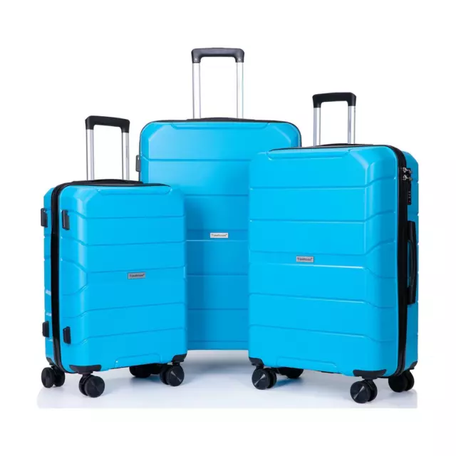 3-Piece Luggage Set Hardside With TSA Lock Spinner Wheels(20"/24"/28")Light Blue