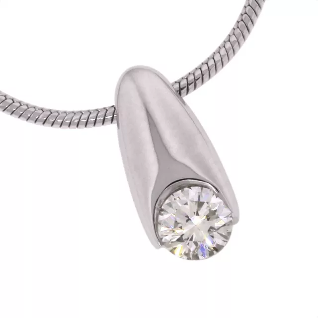 Movado 18K White Gold Diamond Pendant Snake Chain Necklace