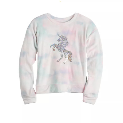 Girls SO Velour Pullover Flip Sequin Unicorn Sweatshirt Large 10/12 Retail $36