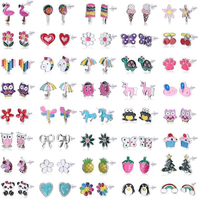 LOLIAS 40 Pairs Hypoallergenic Novelty Earrings Cartoon Cute Stud Earrings For