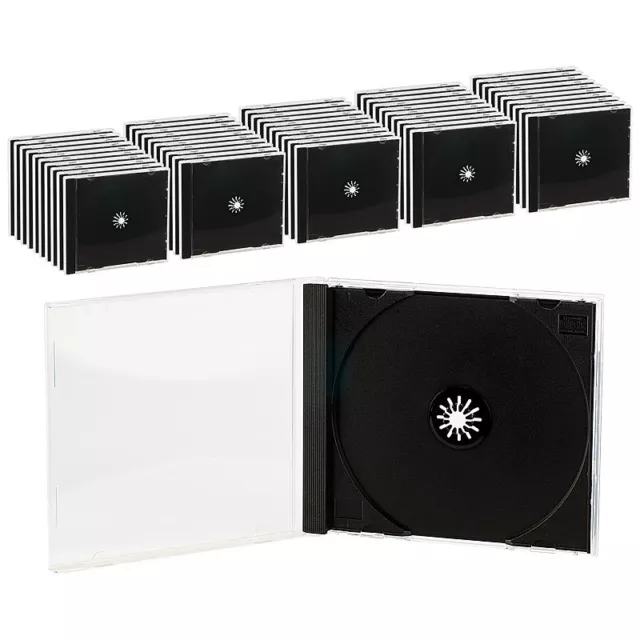 PEARL Jewel Case: Doppel CD Jewel Boxen im 50er-Set, schwarzes Tray