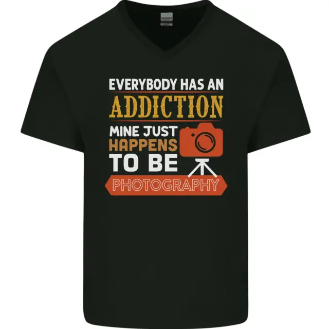 T-shirt da uomo collo a V cotone Photography Addiction divertente fotografo