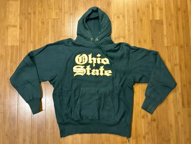 Vintage 80s Champion Reverse Weave Green Ohio State Hoodie Made In USA Size L