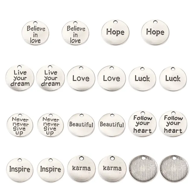 60pc Tibetan Silver Alloy Round Pendants With Word Metal Pendants Charms 20x2mm