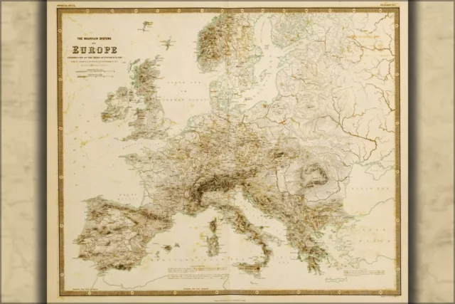 Poster, Many Sizes; Map Of Mountain Systems In Europe 1848