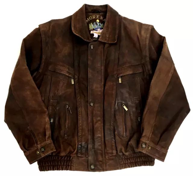 Giacca Biker Vintage anni '80 Marrone Scuro Vera Pelle Bomber Uomo Grande Retro