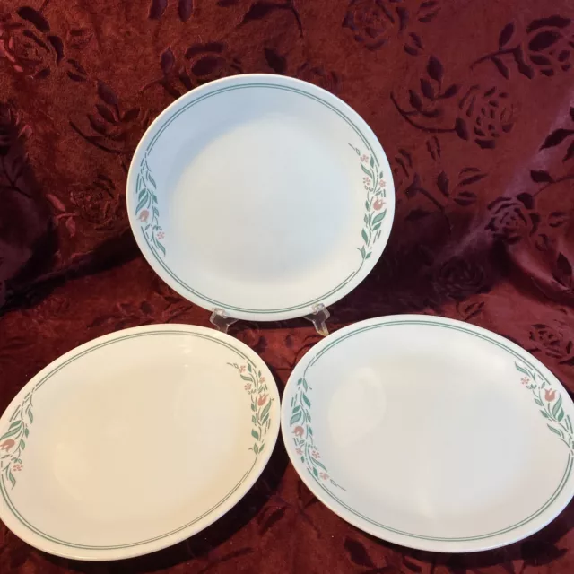 Corelle Corning Rosemarie 10 1/4” Dinner Plates Lot of  4 Green Mauve Vintage
