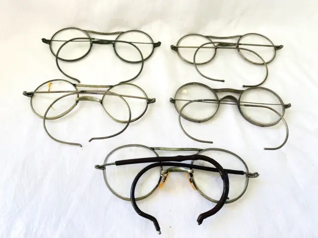 Antique  LOT of 5 Silver Tone  GOGGLE Eyeglasses SPECTACLES - AS-IS