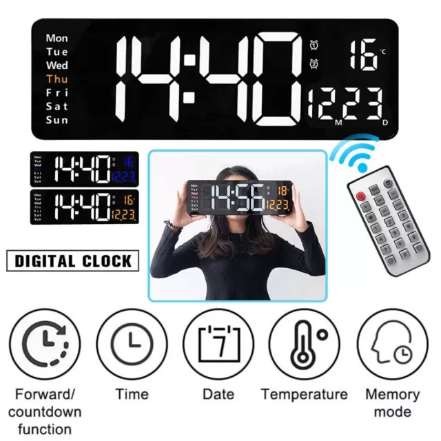 Digital Large Big Jumbo LED Wall Desk Clock Display with Calendar Temperature