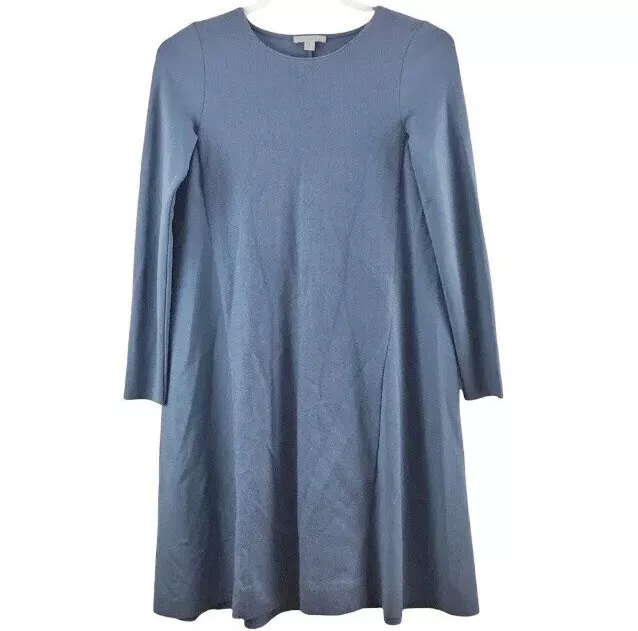 COS Women’s Size XS Blue Long Sleeve Tunic Swing Dress Wool Cotton Blend Stretch