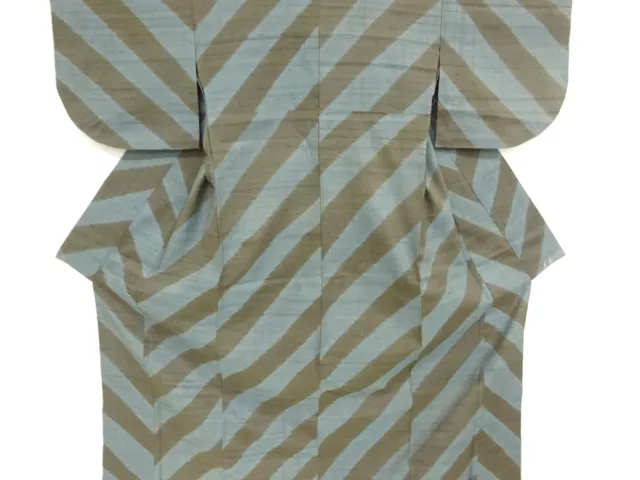 21556# Japanese Kimono / Antique Hitoe Kimono / Tsumugi / Woven Diagonal Stripe
